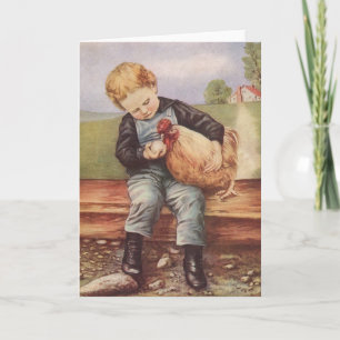 Tarjeta Adorable Vintage Boy y Pollo