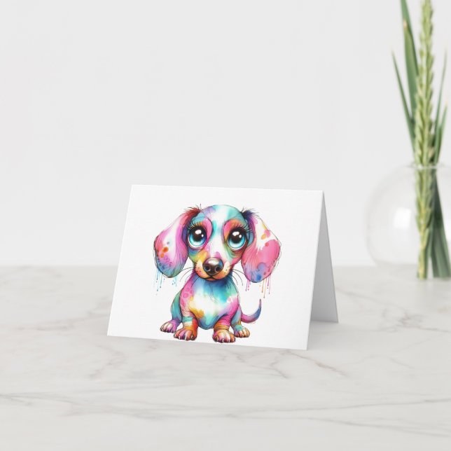 Tarjeta Adorable Whimsical Dachshund Puppy Card (Anverso)
