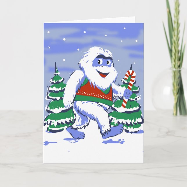 Tarjeta Adorable yeti navidad en el bosque (Anverso)
