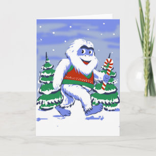 Tarjeta Adorable yeti navidad en el bosque