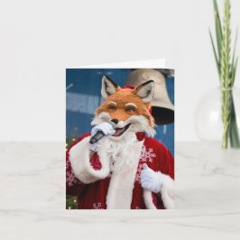 Tarjeta Adorable zorro rojo de Navidad canta con traje de 