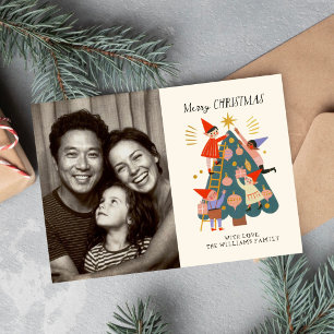 Tarjeta Adorables Duendes Navideños y Familia del Árbol i