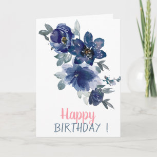 Tarjeta Adorables Flores Azules de Acuarela Cumpleaños