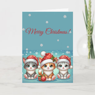 Tarjeta Adorables gatitos Kawaii con gorros de Santa Invie