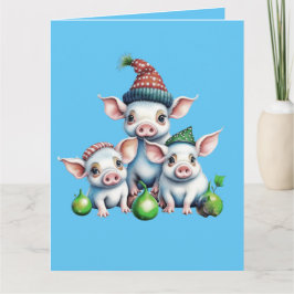 Tarjeta Adorables Navidades de pequeños cerditos rallados