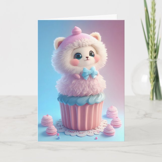 Tarjeta Adorables pasteles de pan de gatito blanco en blan (Anverso)