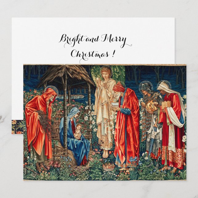 Tarjeta ADORACIÓN DE MAGI Morris, Navidades de Burne-Jones (Anverso / Reverso)