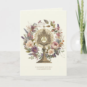 Tarjeta Adoración Eucarística Católica Custodia Floral