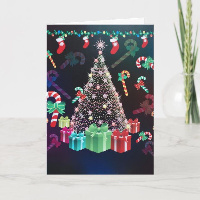 Tarjeta adornada muy bonita del árbol de navidad (Anverso)