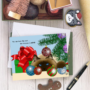 Tarjeta Adorno de Bola de Navidad Gato Siamés Divertido