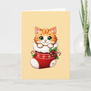 Tarjeta Adorno de cerámica de gatito lindo en calcetín de