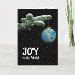 Tarjeta Adorno de globo del mundo de Navidad con estrellas