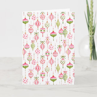 Tarjeta Adorno de Navidad Acuarela Rosa y Verde