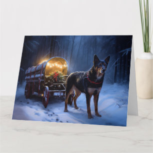 Tarjeta Adorno de Navidad Australian Kelpie Snowy Sleigh