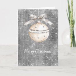 Tarjeta Adorno de Navidad con Lazo Bonito de Destello Plat