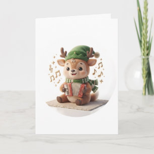 Tarjeta Adorno de Navidad de Reno Lindo Tocando Acordeón