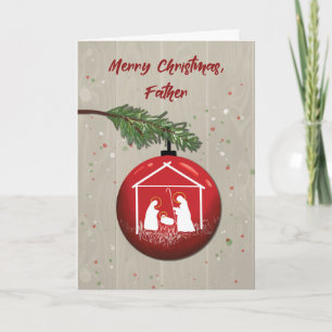 Tarjeta Adorno de Navidad de Sacerdote Católico con Pesebr