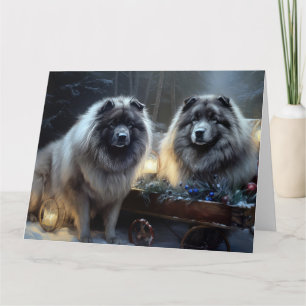 Tarjeta Adorno de Navidad de Trineo Nevado Keeshond