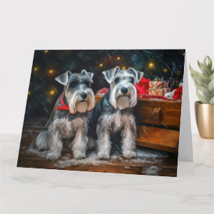 Tarjeta Adorno de Navidad de trineo nevado Schnauzer 