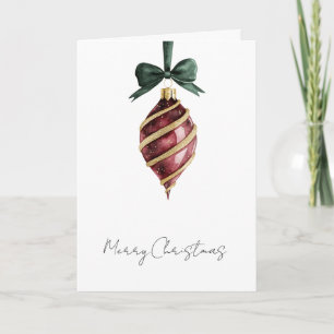 Tarjeta Adorno de Navidad Dorado Rojo con Lazo Verde