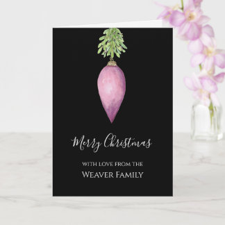 Tarjeta Adorno de Navidad rosa pintado a mano con acuarela