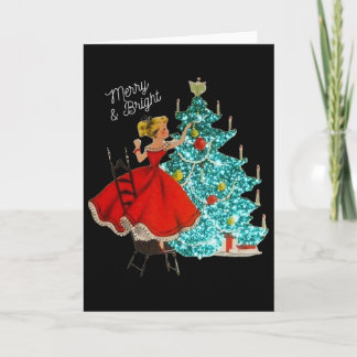 Tarjeta Adorno de niña lindo vintage alegre y brillante Na