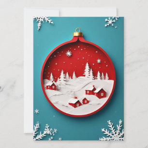 Tarjeta Adorno de papel de invierno azul Navidad pueblo