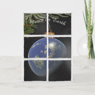 Tarjeta Adorno mundial para Paz en la Tierra en la ventana