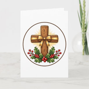 Tarjeta Adorno Navideño de Cruz de Madera Rústica