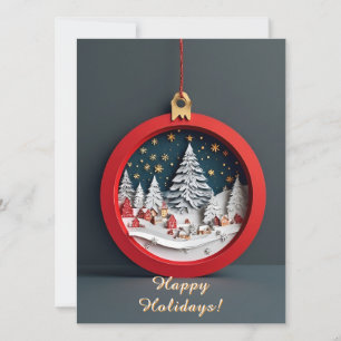 Tarjeta Adorno Navideño de Papel Craft Pueblo de Invierno