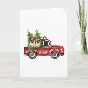 Tarjeta Adorno Navideño De Pug En Coche Árbol De Navidad D