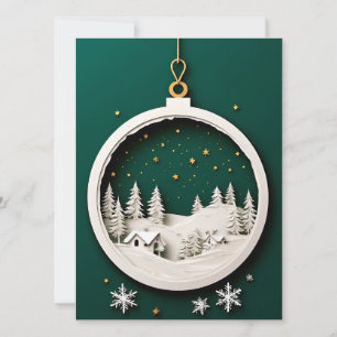 Tarjeta Adorno Navideño Elegante Verde Pueblo Invernal