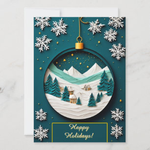 Tarjeta ✨ Adorno Navideño Verde Festivo Pueblo Invernal