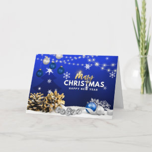 Tarjeta Adornos azules de Feliz Navidad y Feliz Año Nuevo