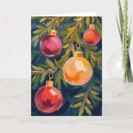 Tarjeta Adornos de árbol de Navidad Acuarela Fiesta