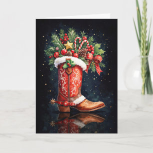 Tarjeta Adornos de bota vaquera de Navidad campestre