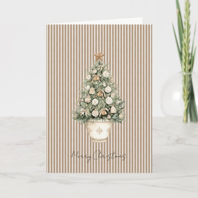 Tarjeta Adornos de estrella de árbol de Navidad con rayas  (Anverso)