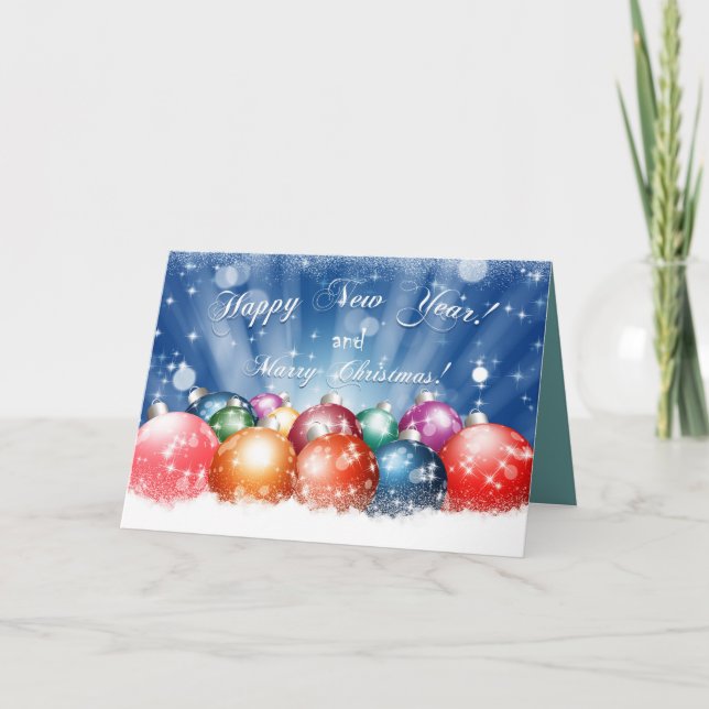 Tarjeta Adornos de Feliz Año Nuevo y Feliz Navidad (Anverso)