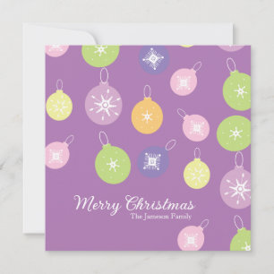 Tarjeta Adornos de Navidad Pastel Copos de Nieve Violeta