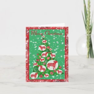 Tarjeta Adornos de perro Bull Terrier Feliz Navidad Árbol