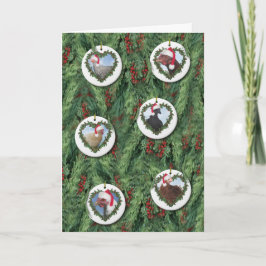 Tarjeta Adornos de pollo de Navidad en el árbol