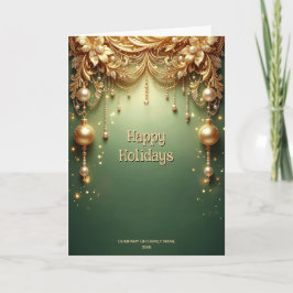 Tarjeta Adornos Dorados Festivo Verde Fiesta