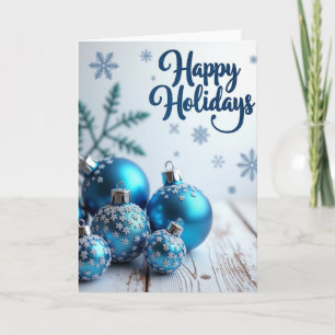Tarjeta Adornos Navideños Azules Felices Fiestas