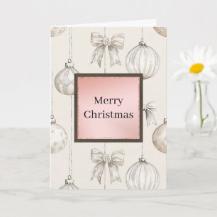 Tarjeta Adornos Navideños Chic con Lazo de Crema