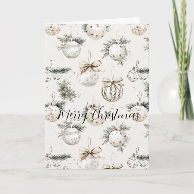 Tarjeta Adornos Navideños Crema Chic (Anverso)