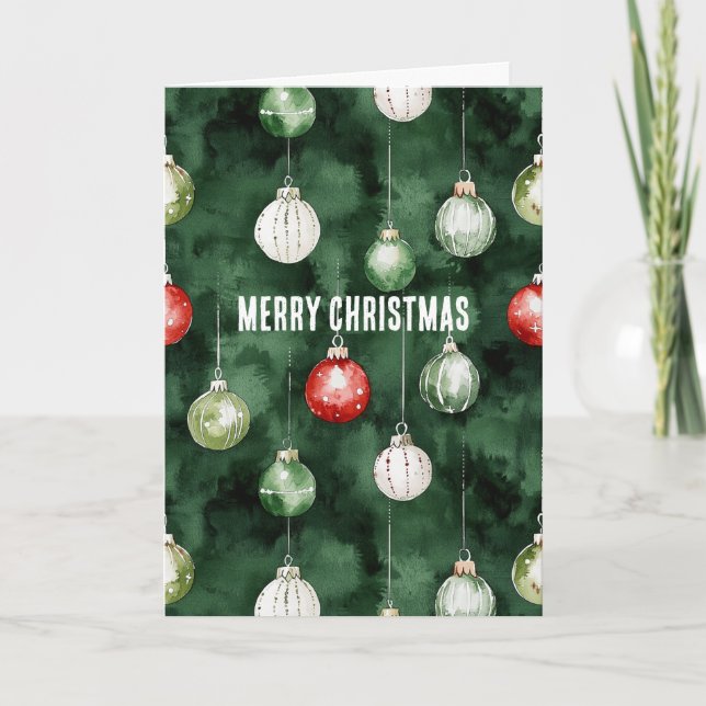 Tarjeta Adornos Navideños Rojos Verdes (Anverso)