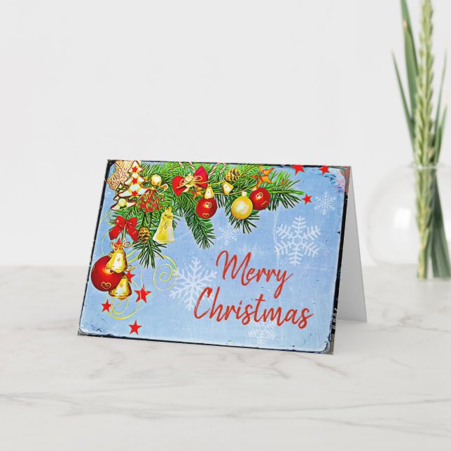 Tarjeta Adornos personalizados de Navidad y pino (Anverso)