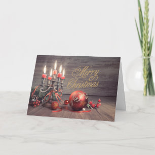 Tarjeta Adornos y velas vintage de Navidad