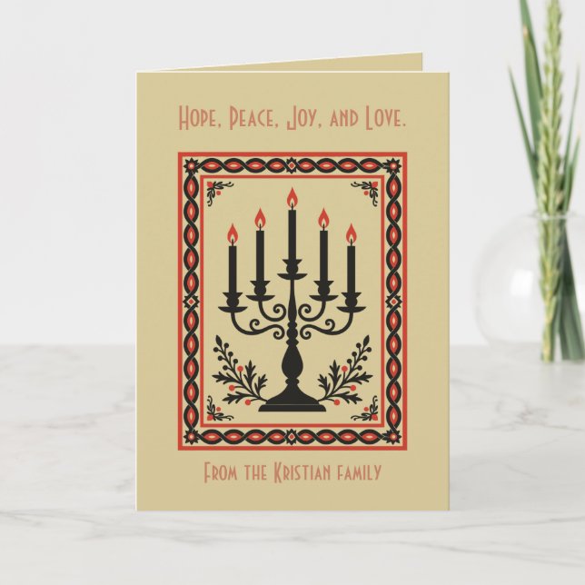 Tarjeta Advent Candelabra Stylized Nordic Christmas  (Anverso)