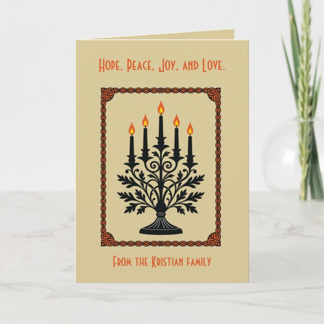 Tarjeta Advent Stylized Candelabra Nordic Christmas  (Anverso)